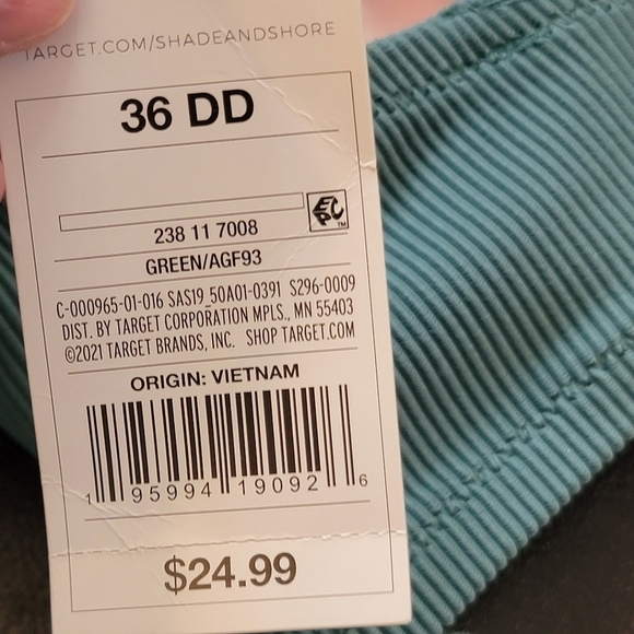 Shade & Shore Mini ribbed bandeau bikini top Green Size 36 DD - Picture 9 of 11